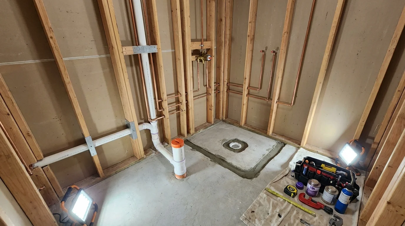 Bathroom rough-in plumbing during remodel by Johns Plumbing LLC in Lamesa